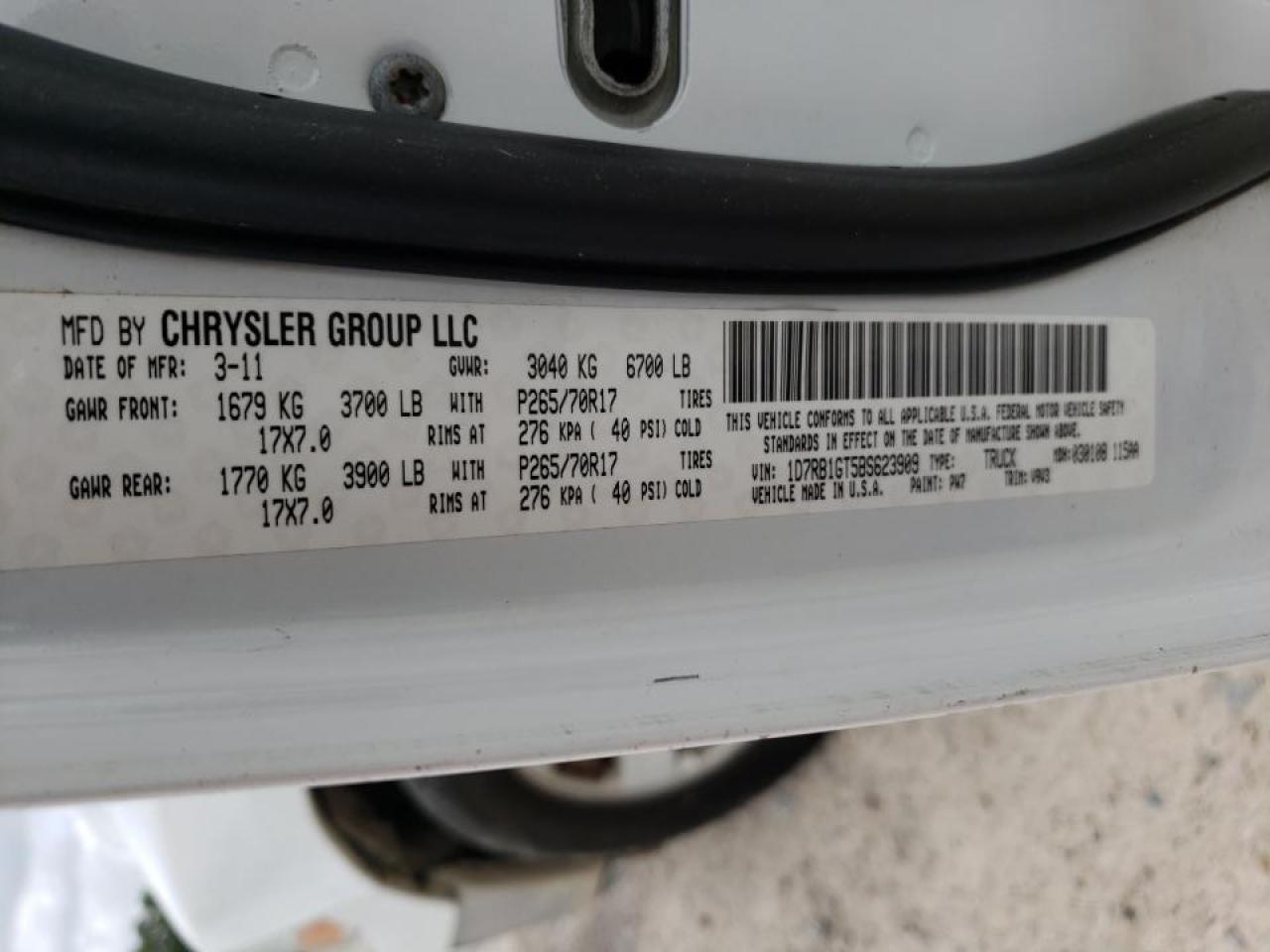 Photo 10 from auction – 2011 DODGE RAM 1500 with VIN 1D7RB1GT5BS623909