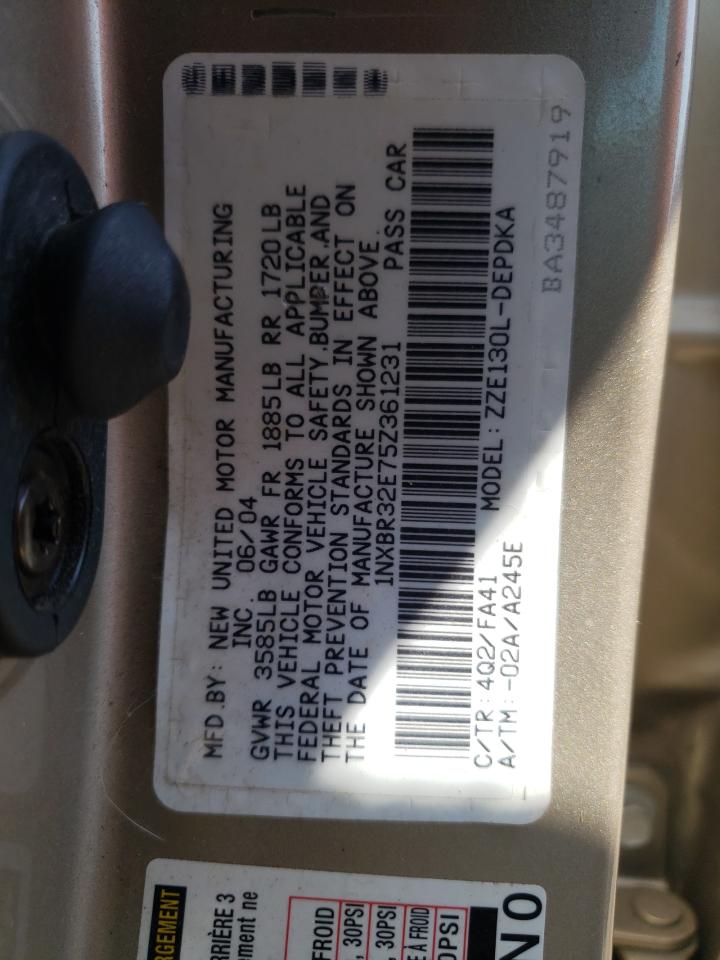 Photo 10 from auction – 2005 TOYOTA COROLLA CE with VIN 1NXBR32E75Z361231