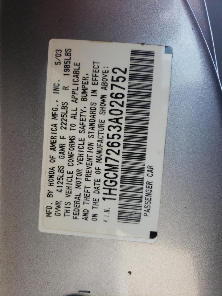 Photo 10 from auction – 2003 HONDA ACCORD EX with VIN 1HGCM72653A026752
