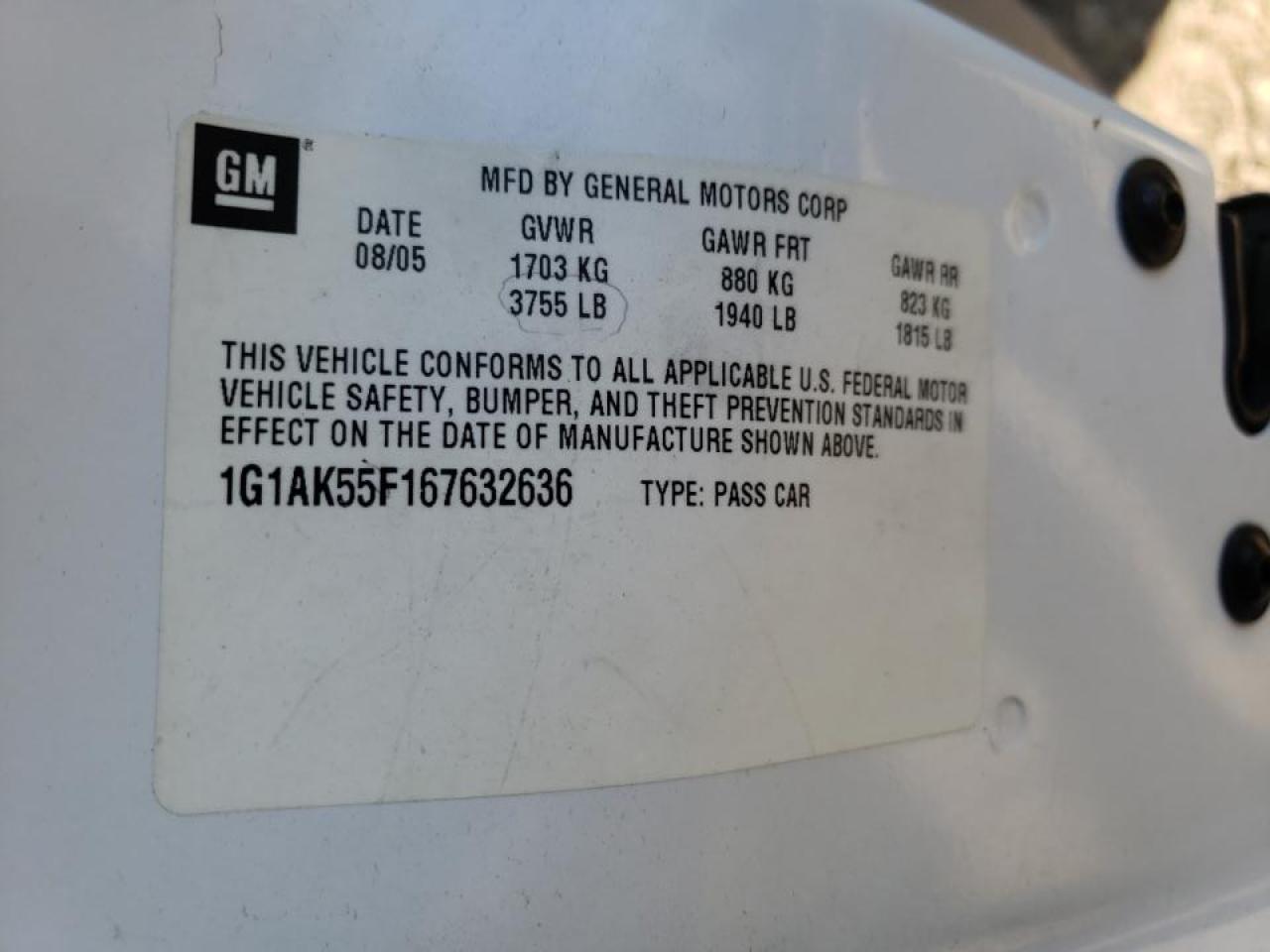Photo 10 from auction – 2006 CHEVROLET COBALT LS with VIN 1G1AK55F167632636