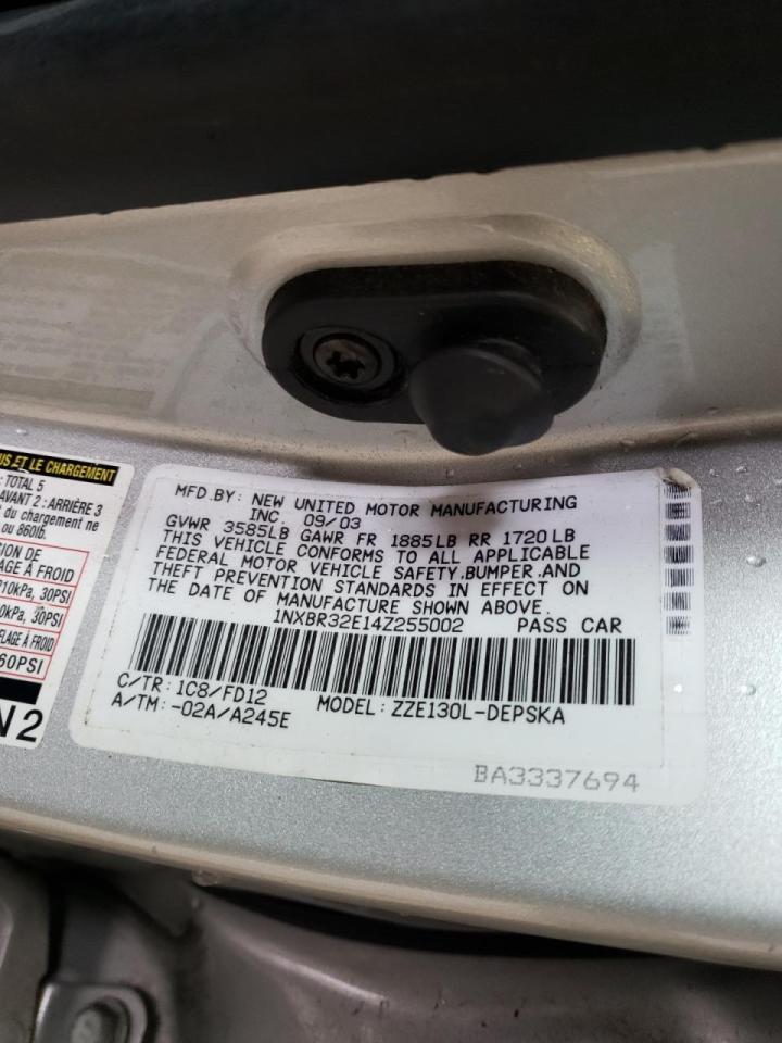 Photo 10 from auction – 2004 TOYOTA COROLLA CE with VIN 1NXBR32E14Z255002