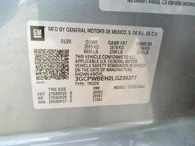 Photo 10 from auction – 2020 CHEVROLET SILVERADO with VIN 3GCPWBEH2LG239377