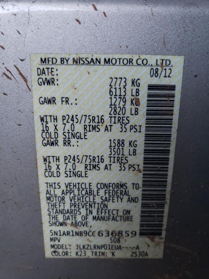 Photo 10 from auction – 2012 NISSAN PATHFINDER with VIN 5N1AR1NB9CC636859