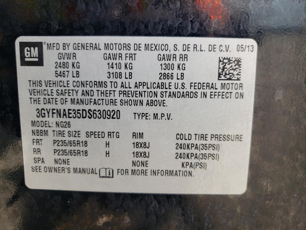 Photo 19 from auction – 2013 CADILLAC SRX with VIN 3GYFNAE35DS630920