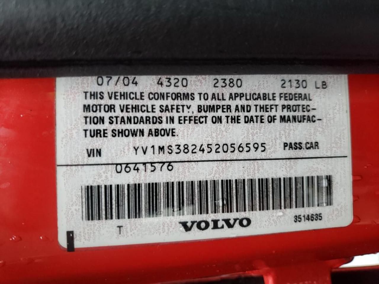 Photo 10 from auction – 2005 VOLVO S40 2.4I with VIN YV1MS382452056595
