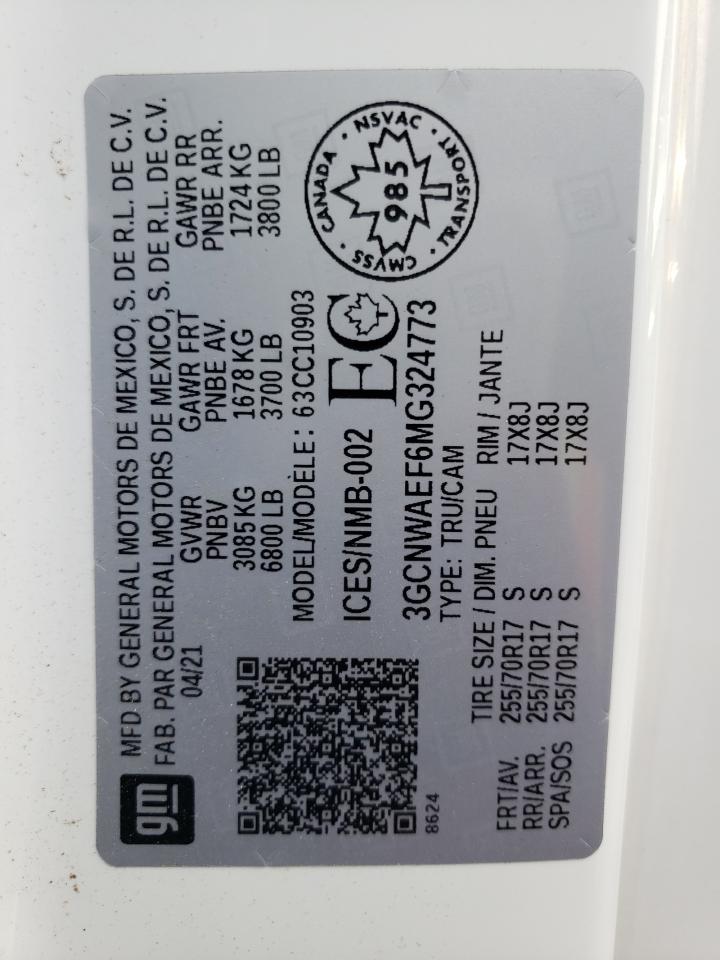 Photo 10 from auction – 2021 CHEVROLET SILVERADO with VIN 3GCNWAEF6MG324773