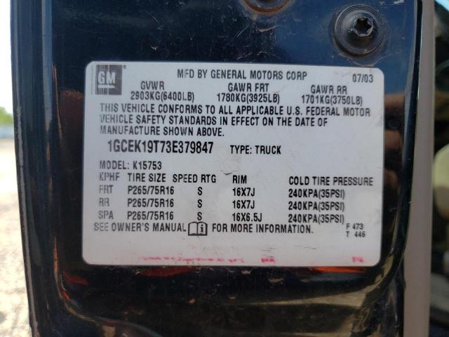 Photo 10 from auction – 2003 CHEVROLET SILVERADO with VIN 1GCEK19T73E379847