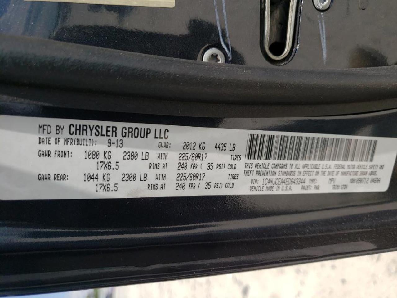 Photo 10 from auction – 2014 JEEP COMPASS LA with VIN 1C4NJCEA4ED643344