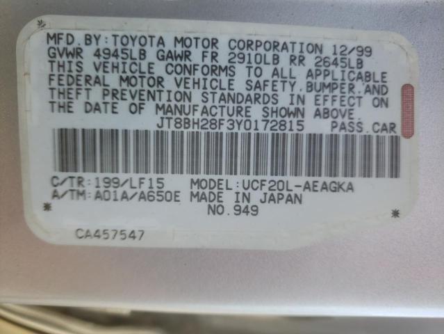 Photo 10 from auction – 2000 LEXUS LS 400 with VIN JT8BH28F3Y0172815