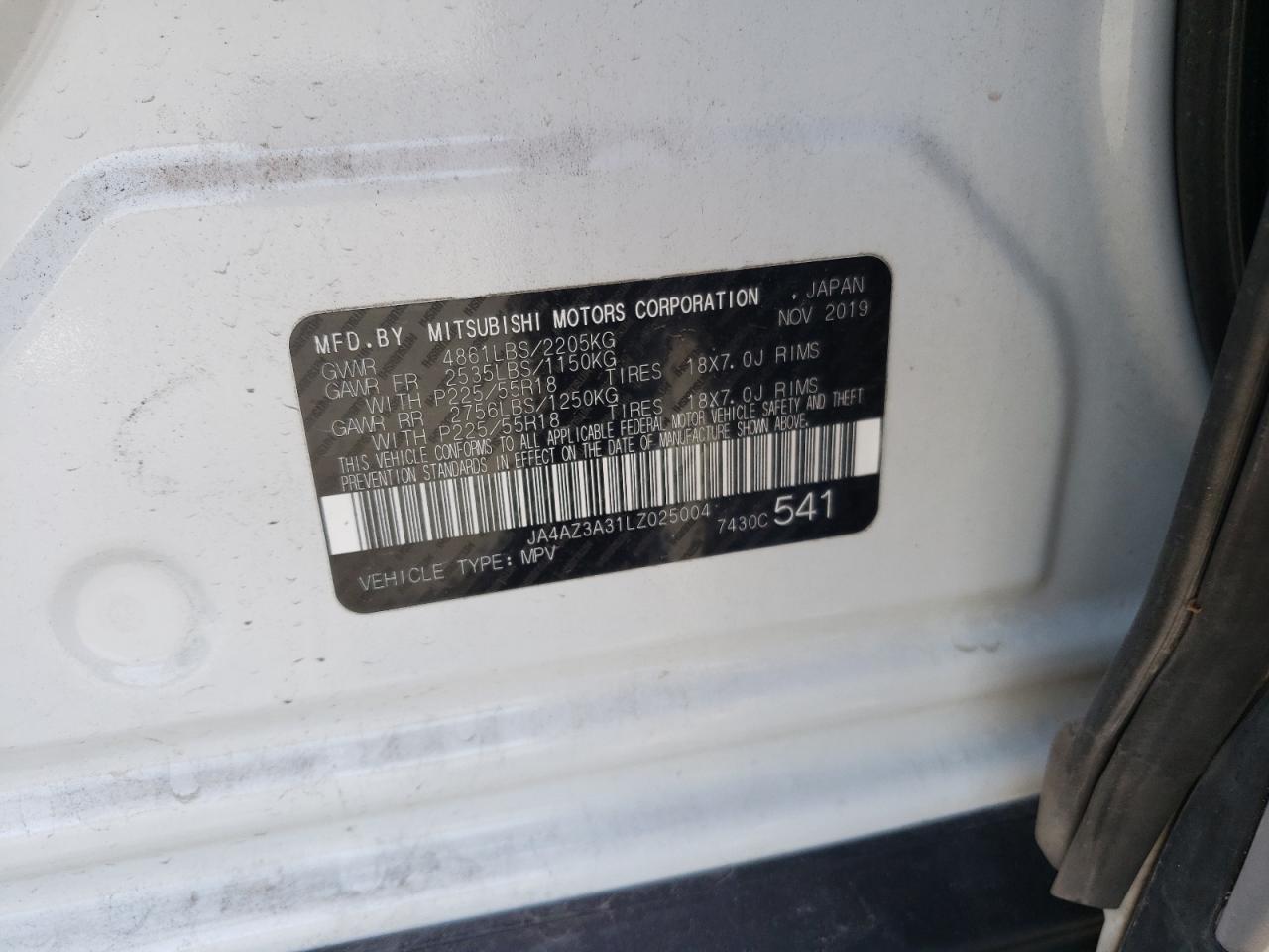 Photo 10 from auction – 2020 MITSUBISHI OUTLANDER with VIN JA4AZ3A31LZ025004