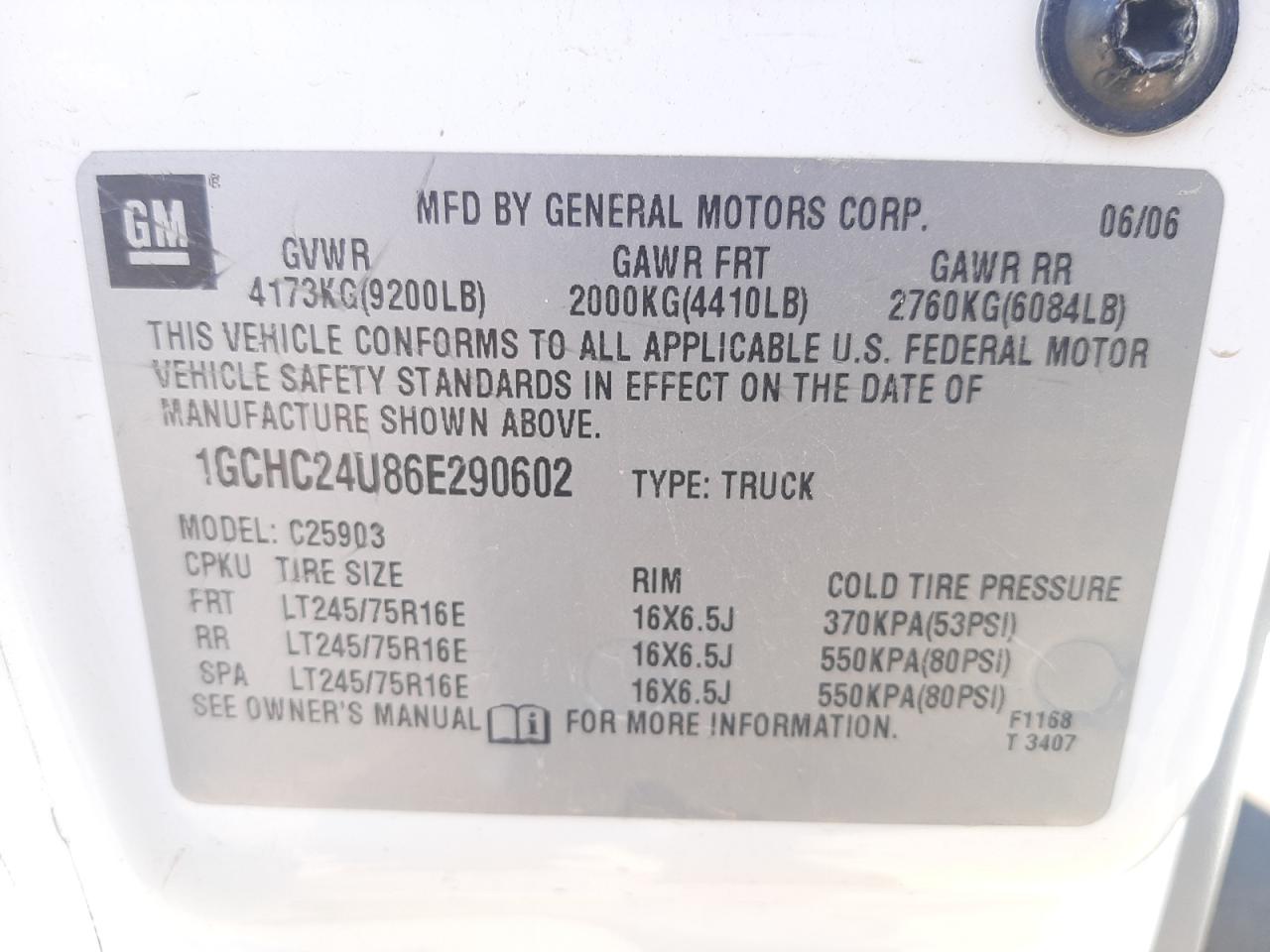 Photo 10 from auction – 2006 CHEVROLET SILVERADO with VIN 1GCHC24U86E290602