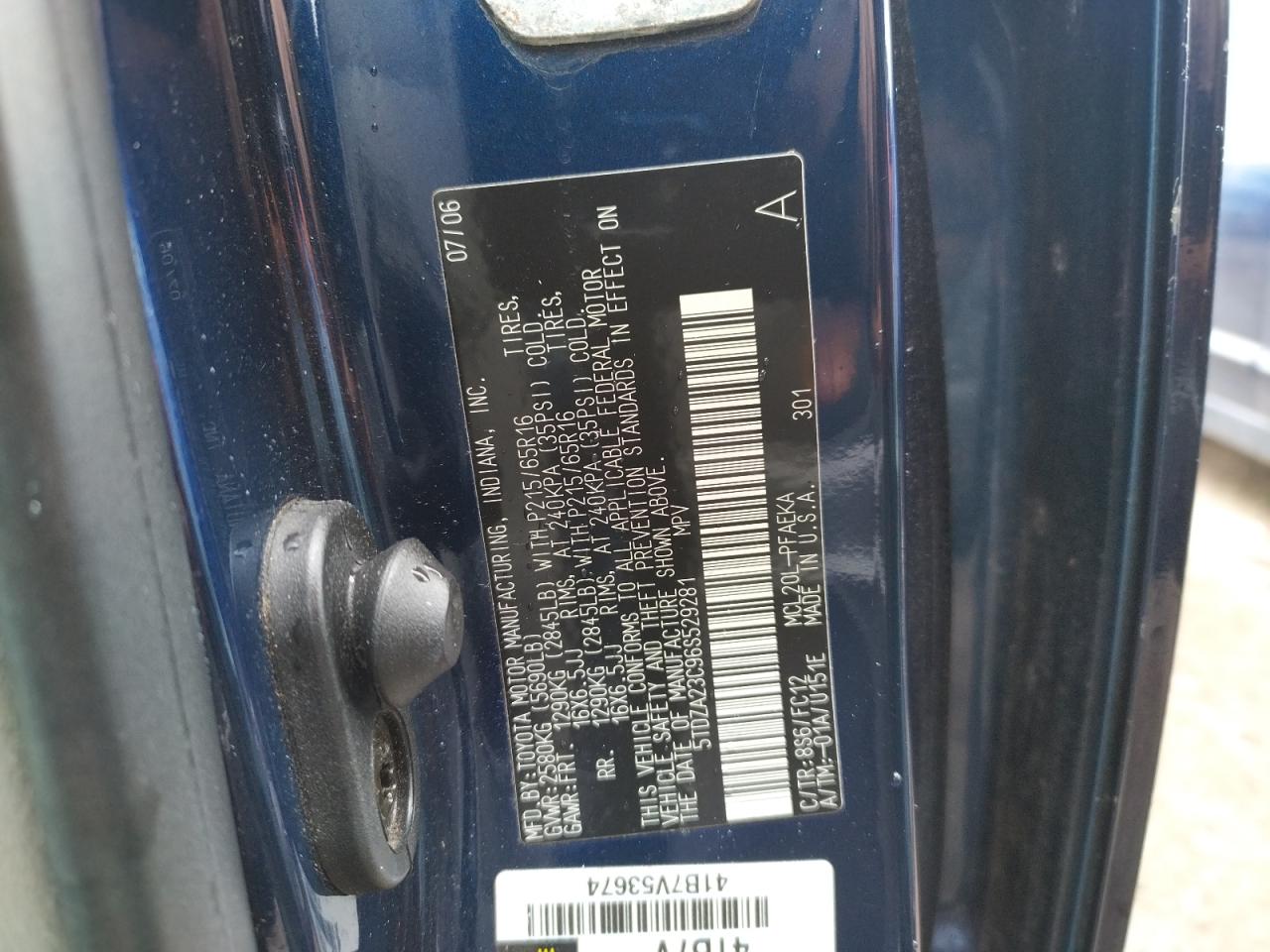 Photo 10 from auction – 2006 TOYOTA SIENNA CE with VIN 5TDZA23C96S529281