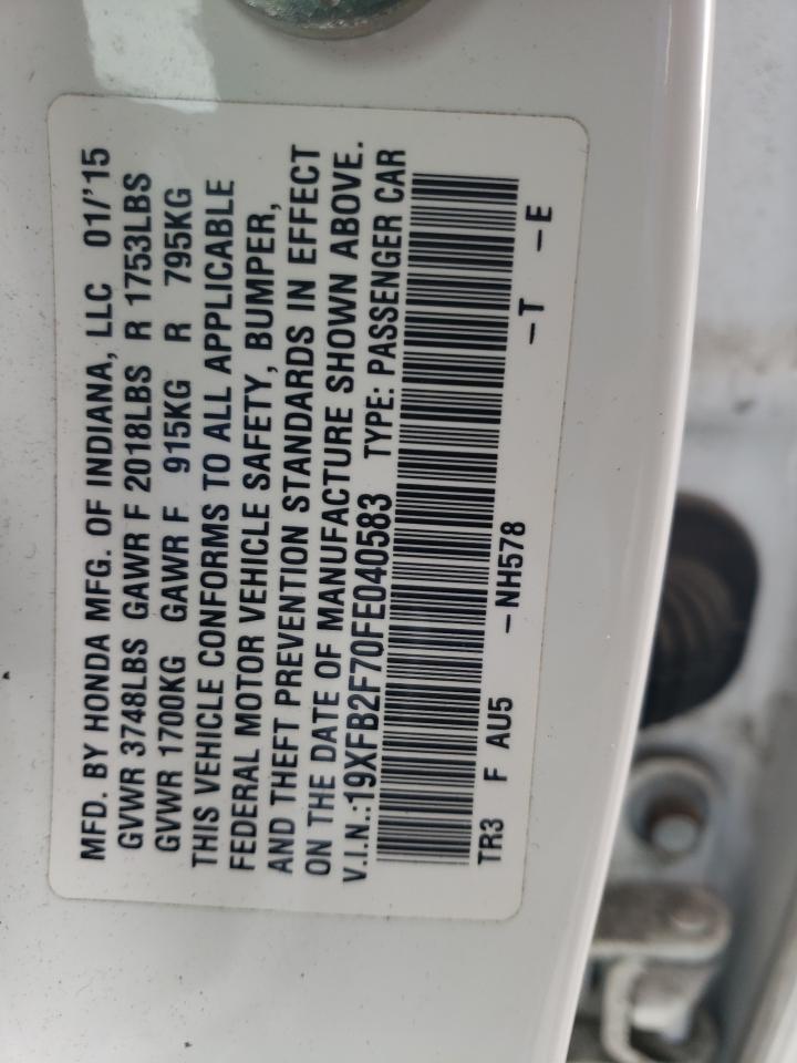 Photo 10 from auction – 2015 HONDA CIVIC SE with VIN 19XFB2F70FE040583