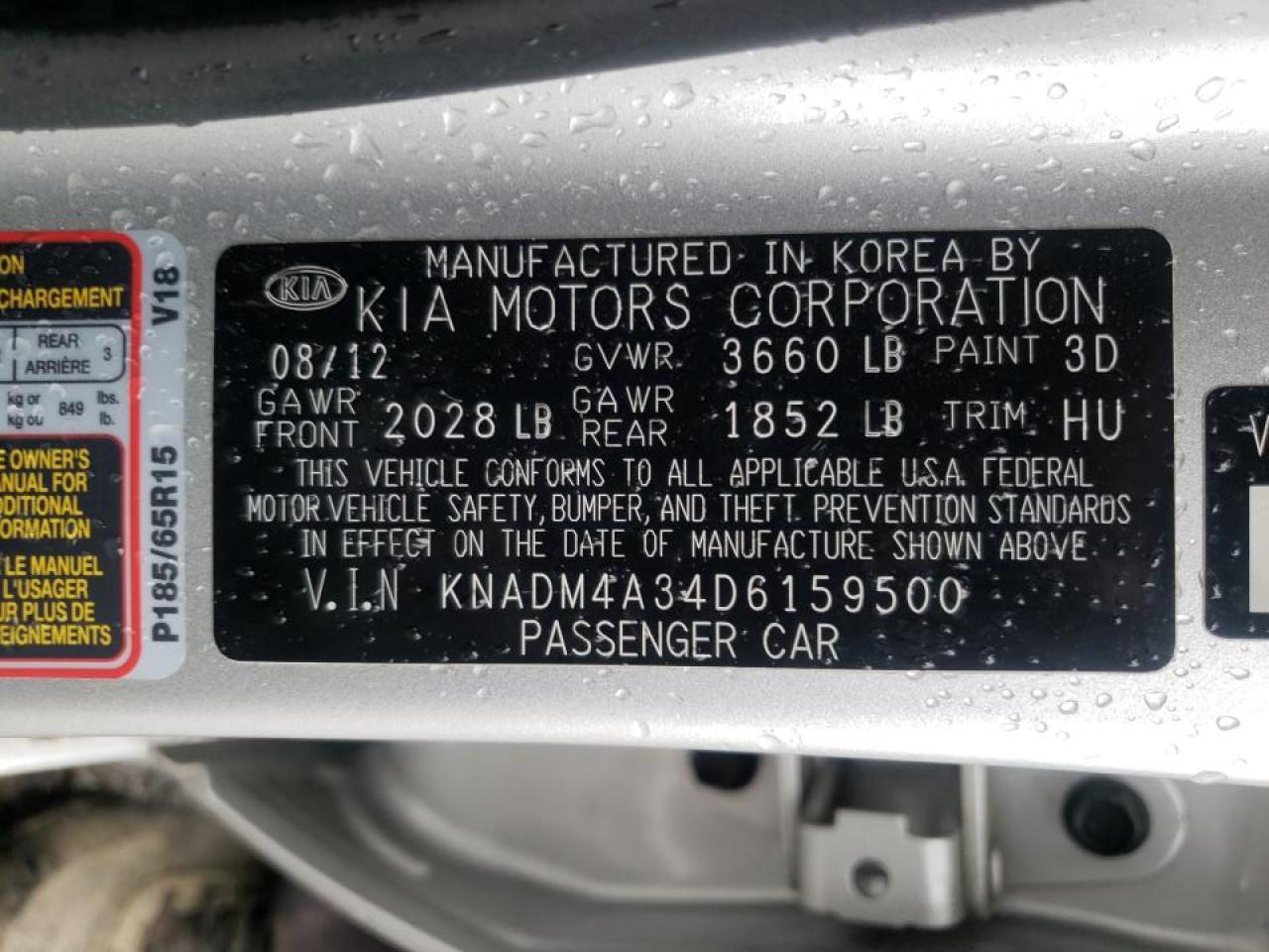 Photo 10 from auction – 2013 KIA RIO LX with VIN KNADM4A34D6159500