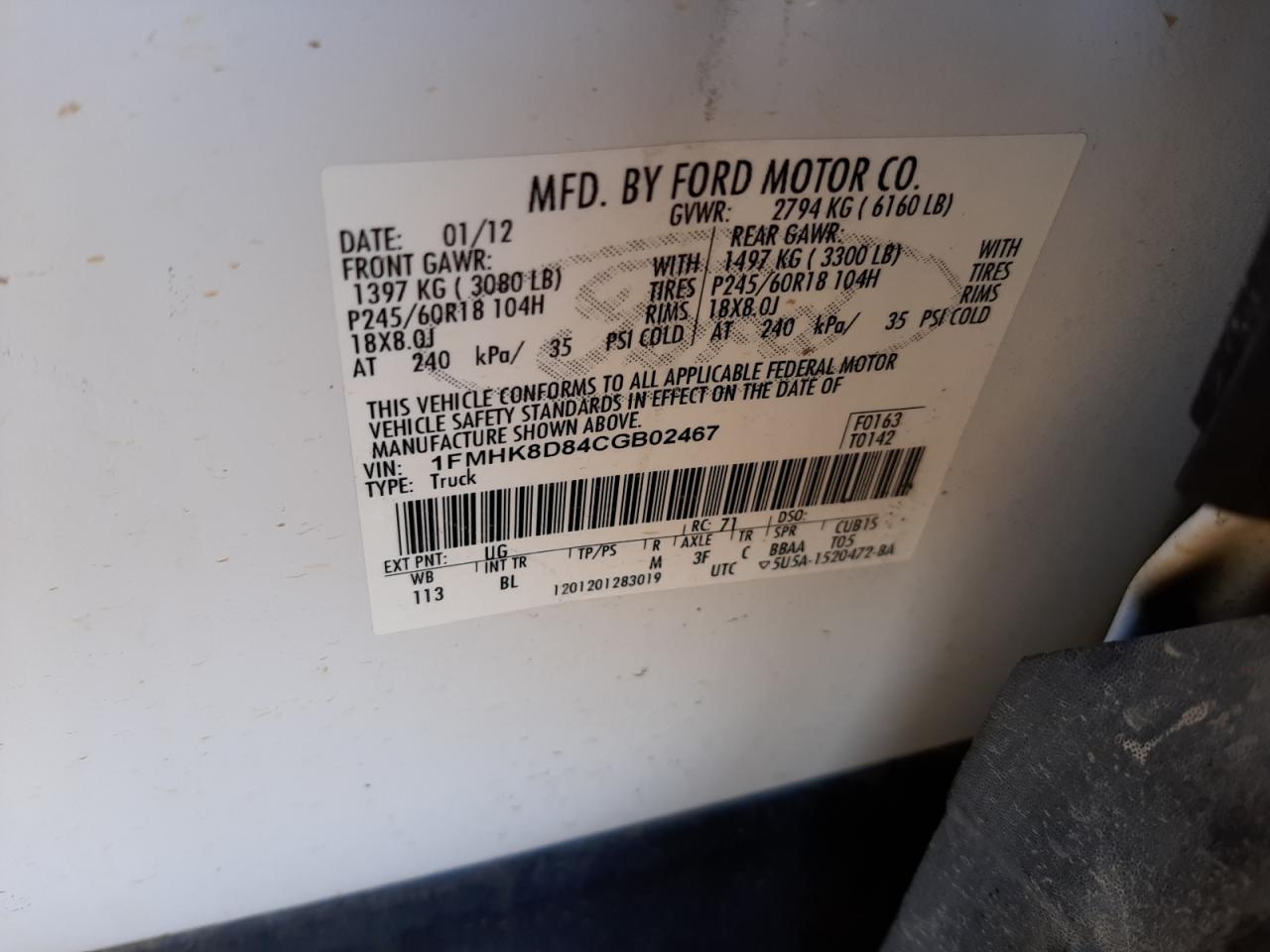 Photo 10 from auction – 2012 FORD EXPLORER X with VIN 1FMHK8D84CGB02467