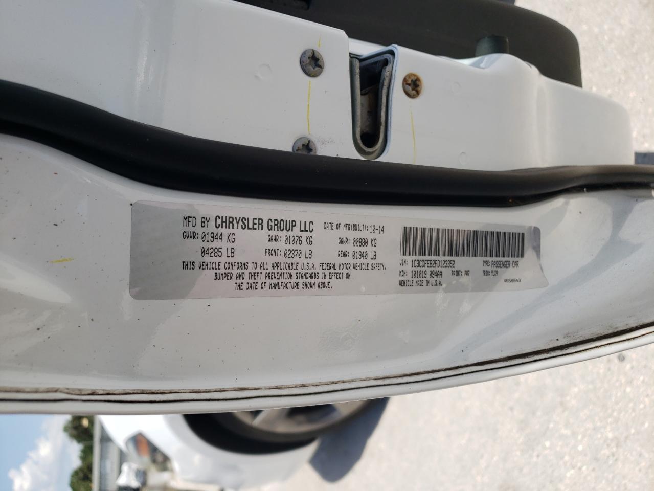 Photo 10 from auction – 2015 DODGE DART GT with VIN 1C3CDFEB2FD123352