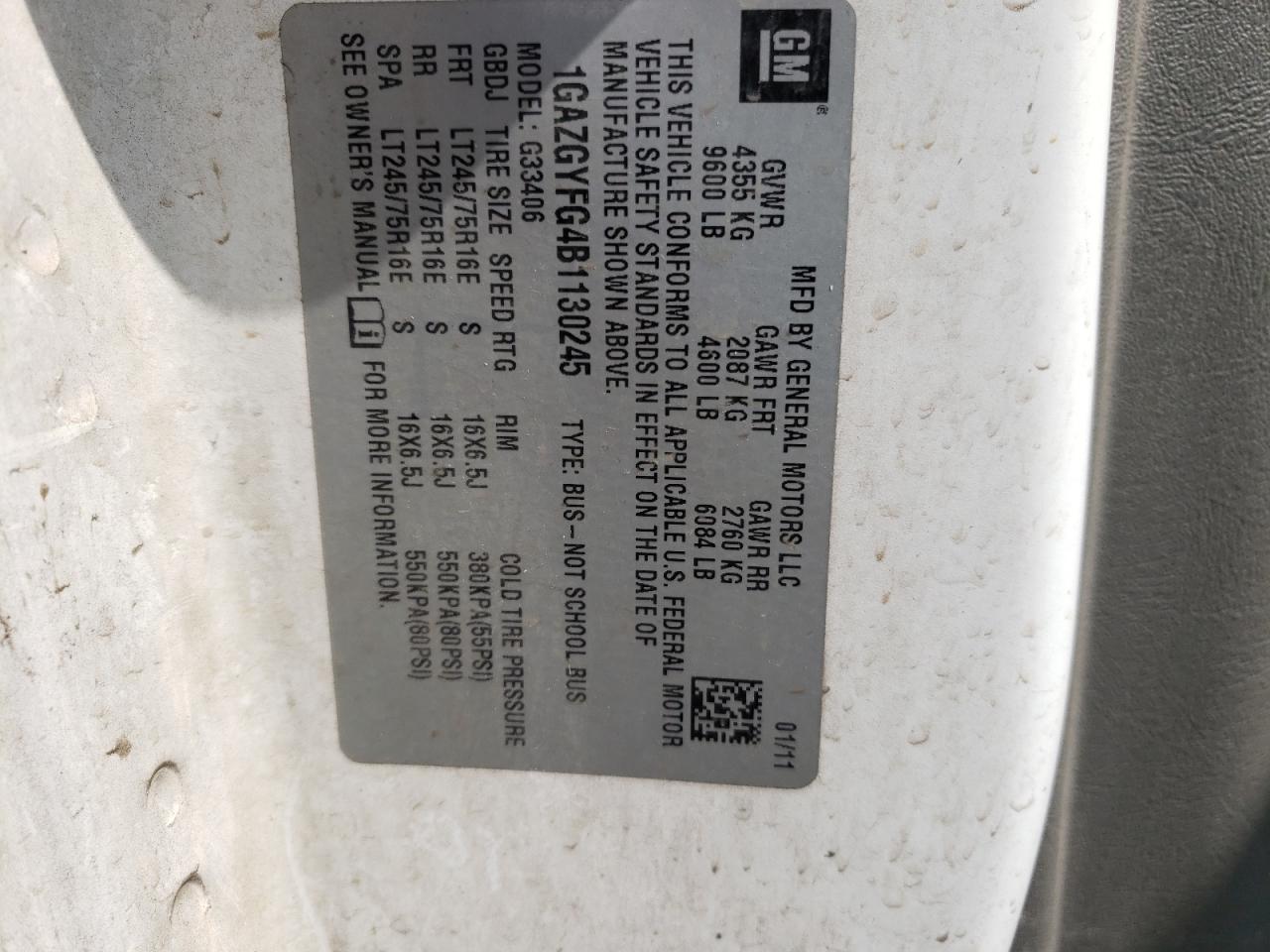 Photo 10 from auction – 2011 CHEVROLET EXPRESS G3 with VIN 1GAZGYFG4B1130245