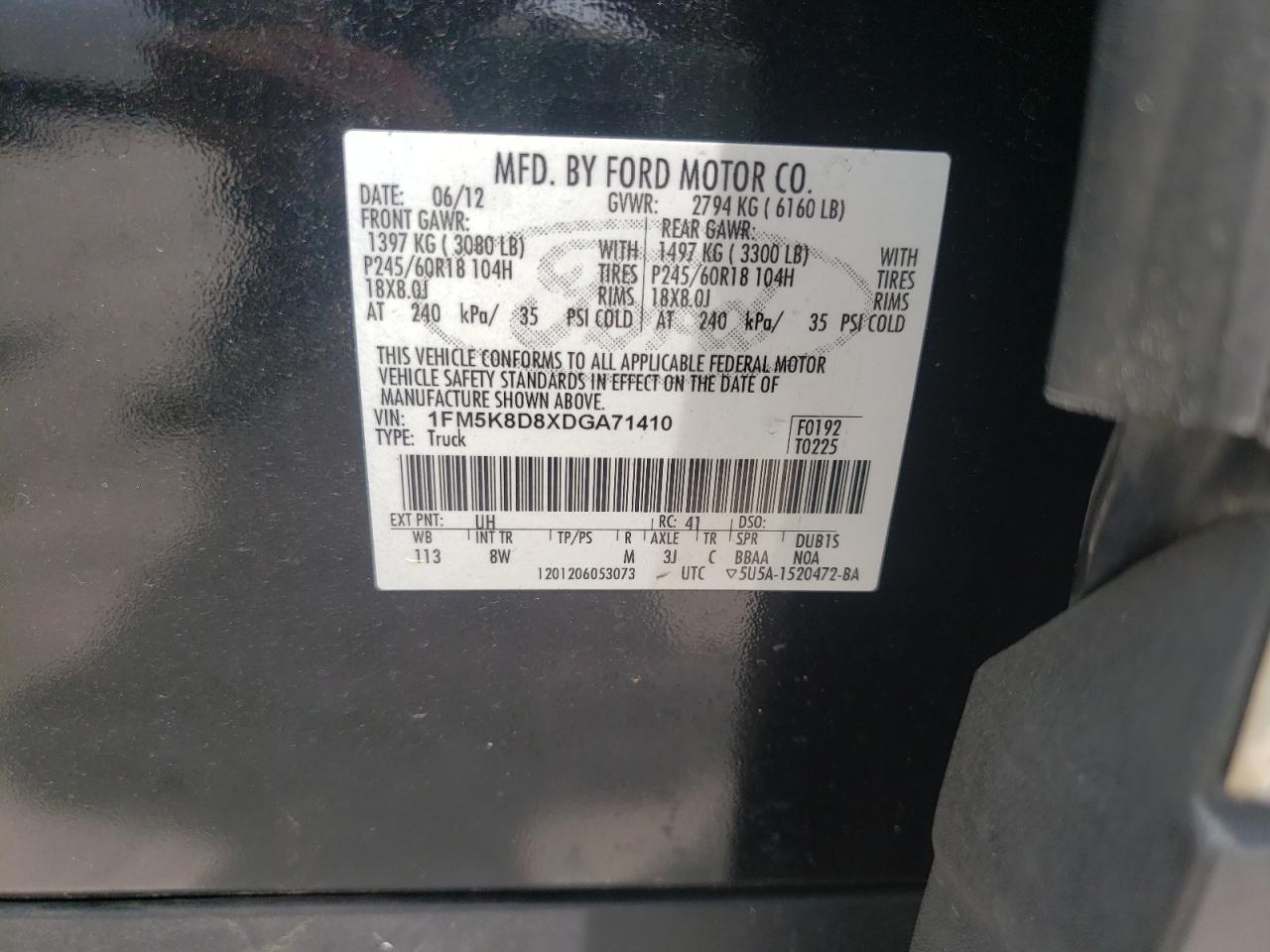 Photo 10 from auction – 2013 FORD EXPLORER X with VIN 1FM5K8D8XDGA71410