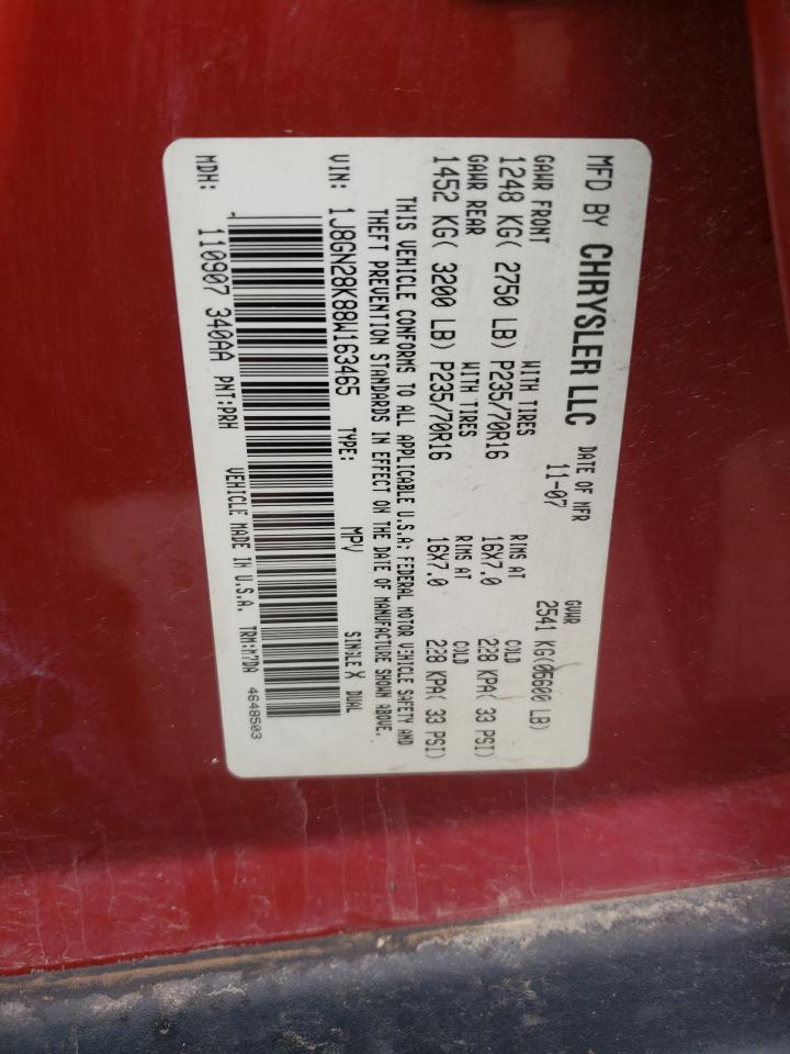 Photo 10 from auction – 2008 JEEP LIBERTY SP with VIN 1J8GN28K88W163465
