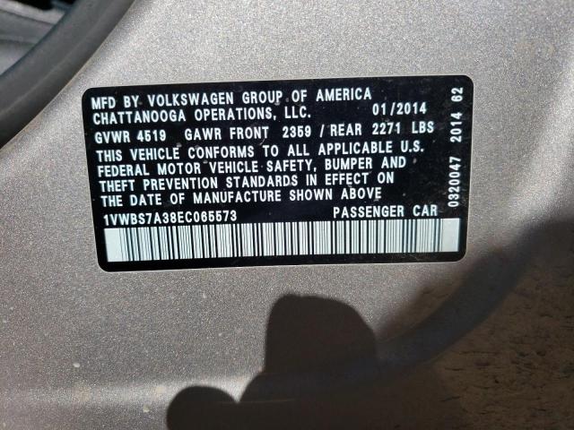 Photo 10 from auction – 2014 VOLKSWAGEN PASSAT SE with VIN 1VWBS7A38EC065573