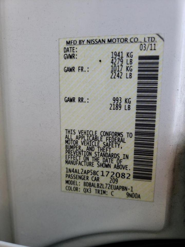 Photo 10 from auction – 2011 NISSAN ALTIMA BAS with VIN 1N4AL2AP5BC172082