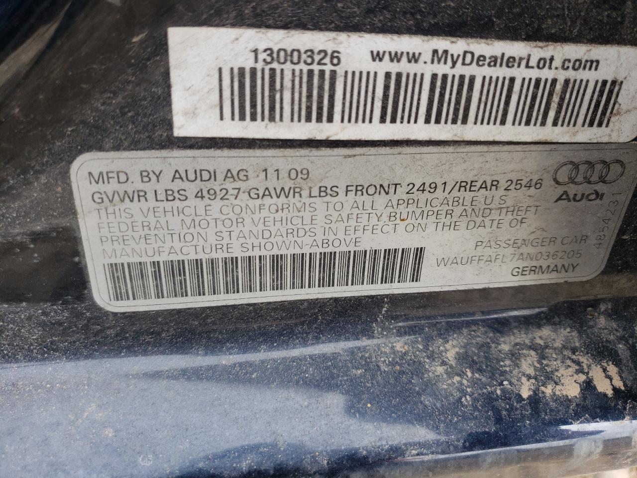 Photo 10 from auction – 2010 AUDI A4 PREMIUM with VIN WAUFFAFL7AN036205