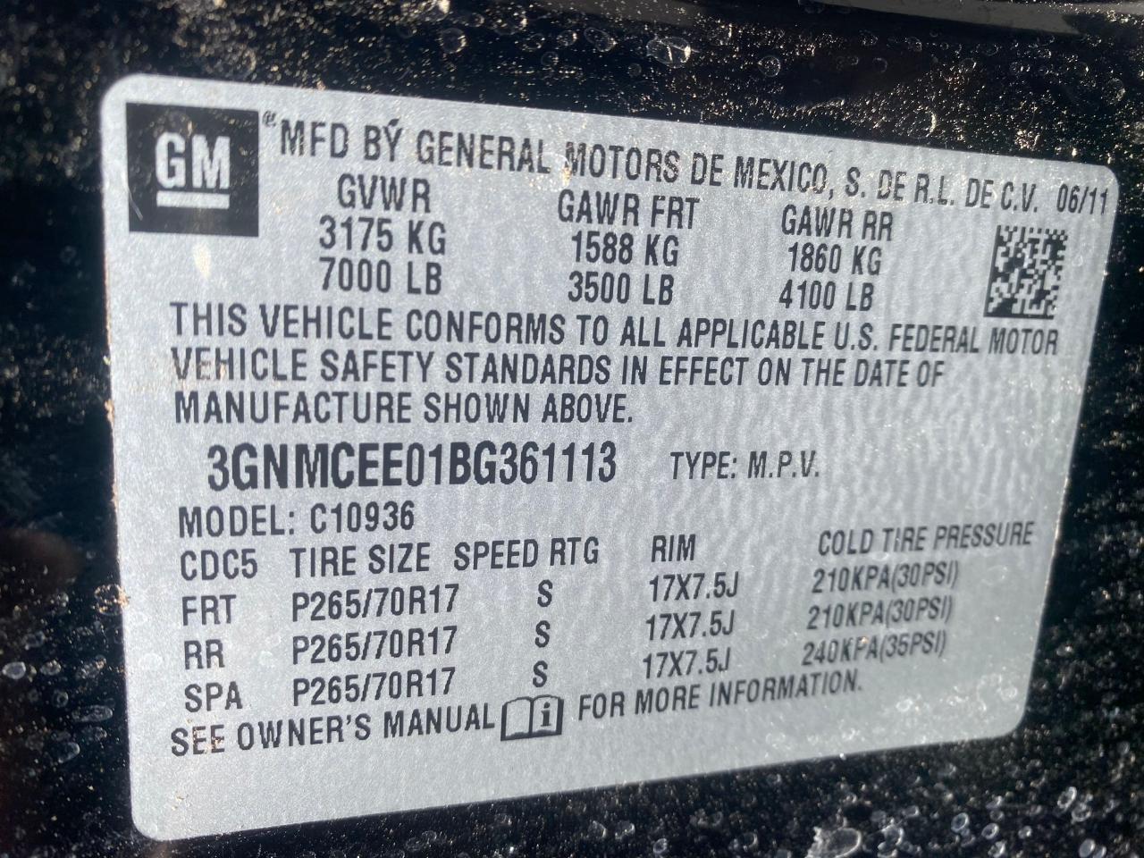 Photo 10 from auction – 2011 CHEVROLET AVALANCHE with VIN 3GNMCEE01BG361113