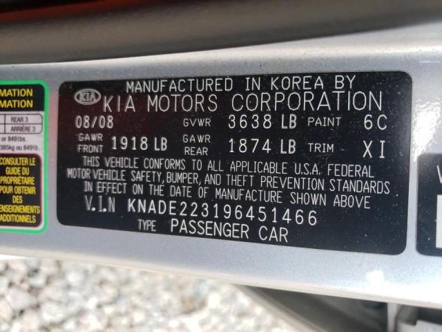Photo 10 from auction – 2009 KIA RIO BASE with VIN KNADE223196451466