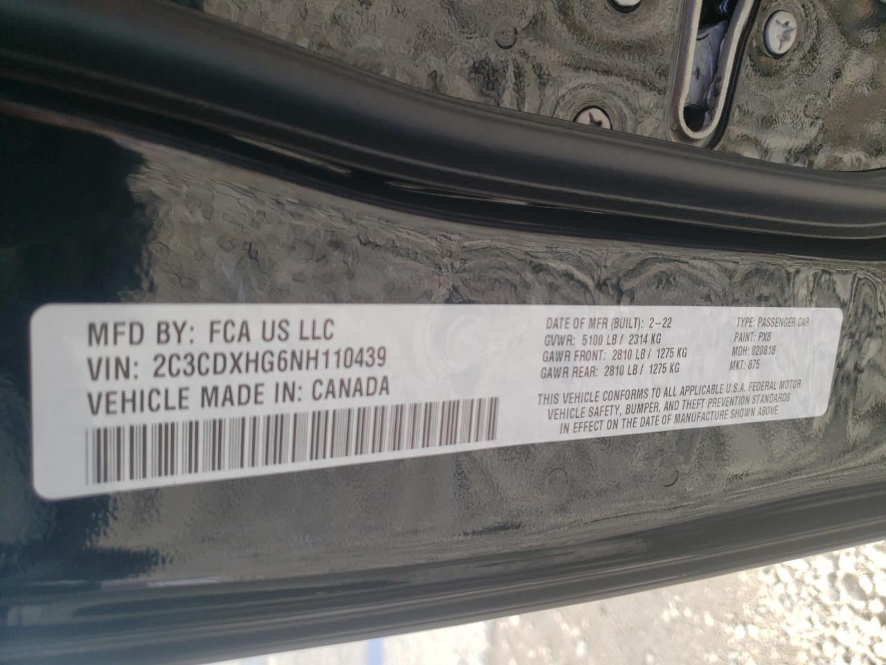 Photo 20 from auction – 2022 DODGE CHARGER with VIN 2C3CDXHG6NH110439