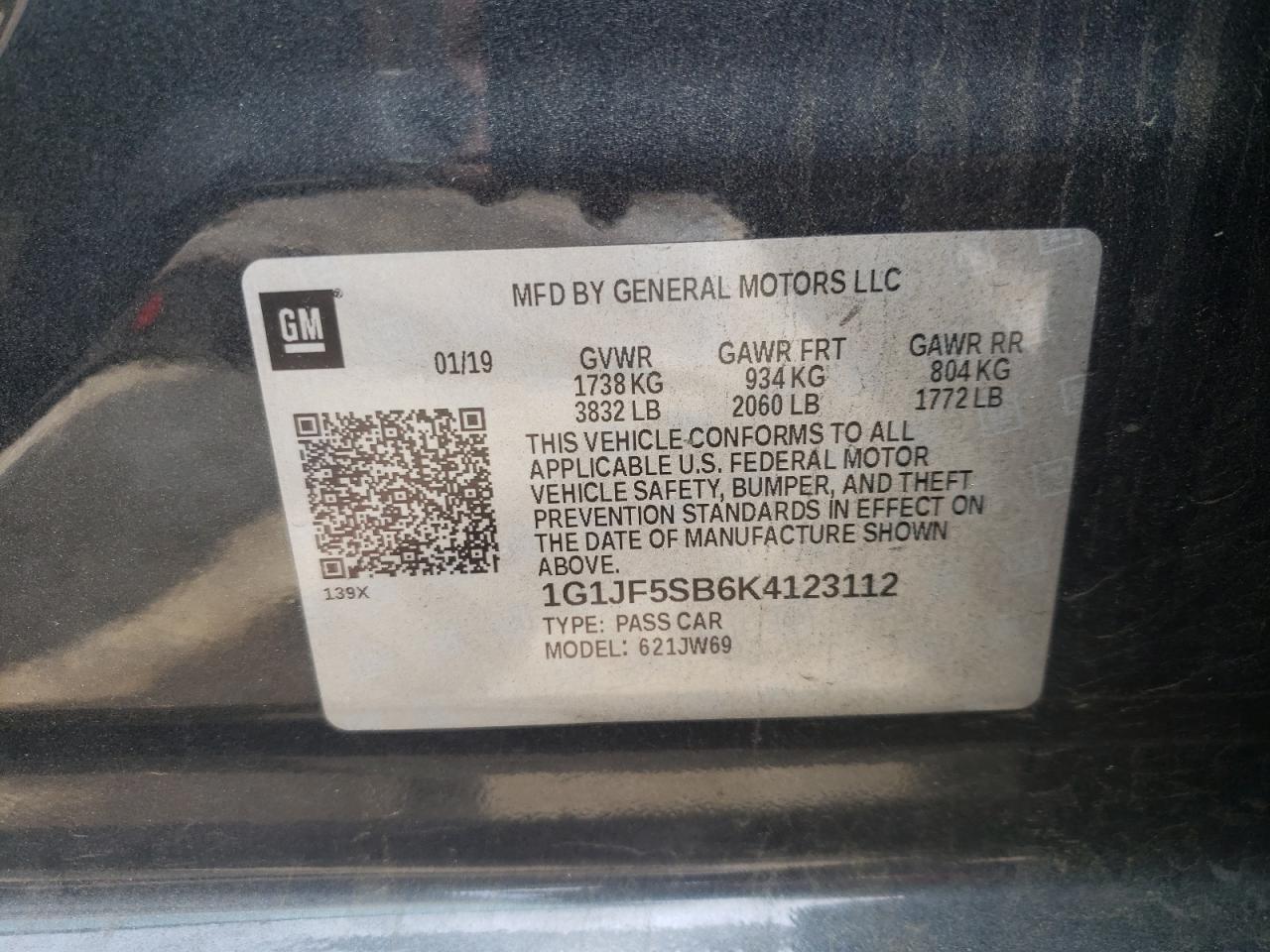 Photo 10 from auction – 2019 CHEVROLET SONIC PREM with VIN 1G1JF5SB6K4123112