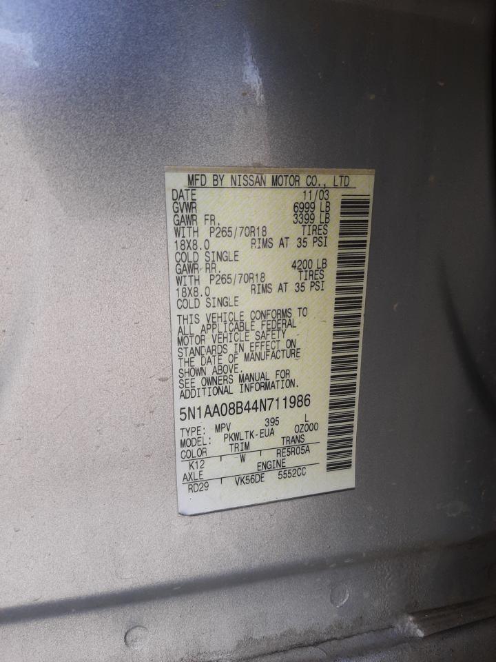 Photo 10 from auction – 2004 NISSAN ARMADA SE with VIN 5N1AA08B44N711986