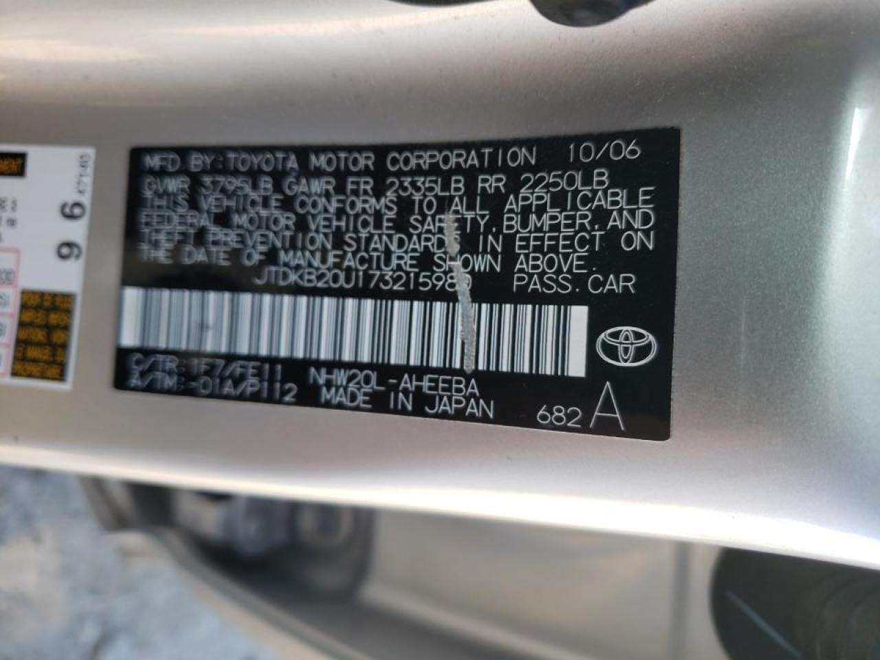 Photo 10 from auction – 2007 TOYOTA PRIUS with VIN JTDKB20U173215980