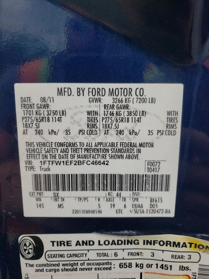 Photo 10 from auction – 2011 FORD F150 SUPER with VIN 1FTFW1EF2BFC46642