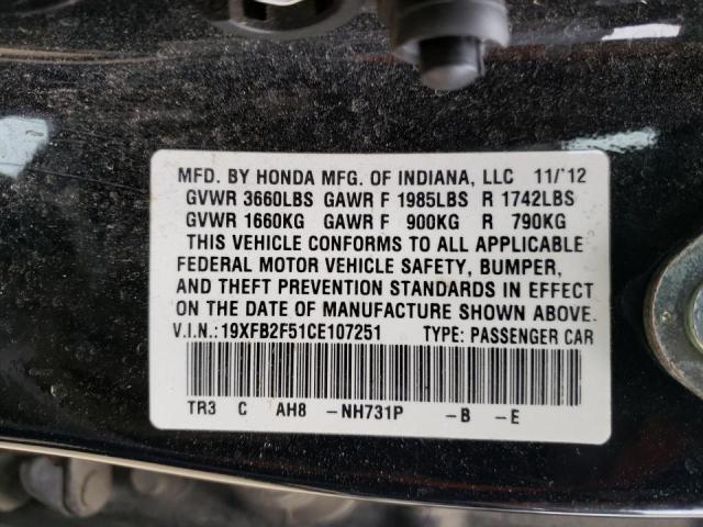 Photo 10 from auction – 2012 HONDA CIVIC LX with VIN 19XFB2F51CE107251