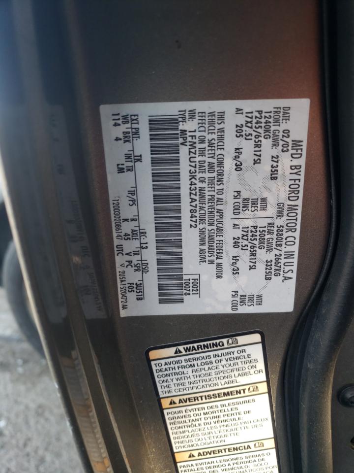 Photo 10 from auction – 2003 FORD EXPLORER X with VIN 1FMZU73K43ZA78472