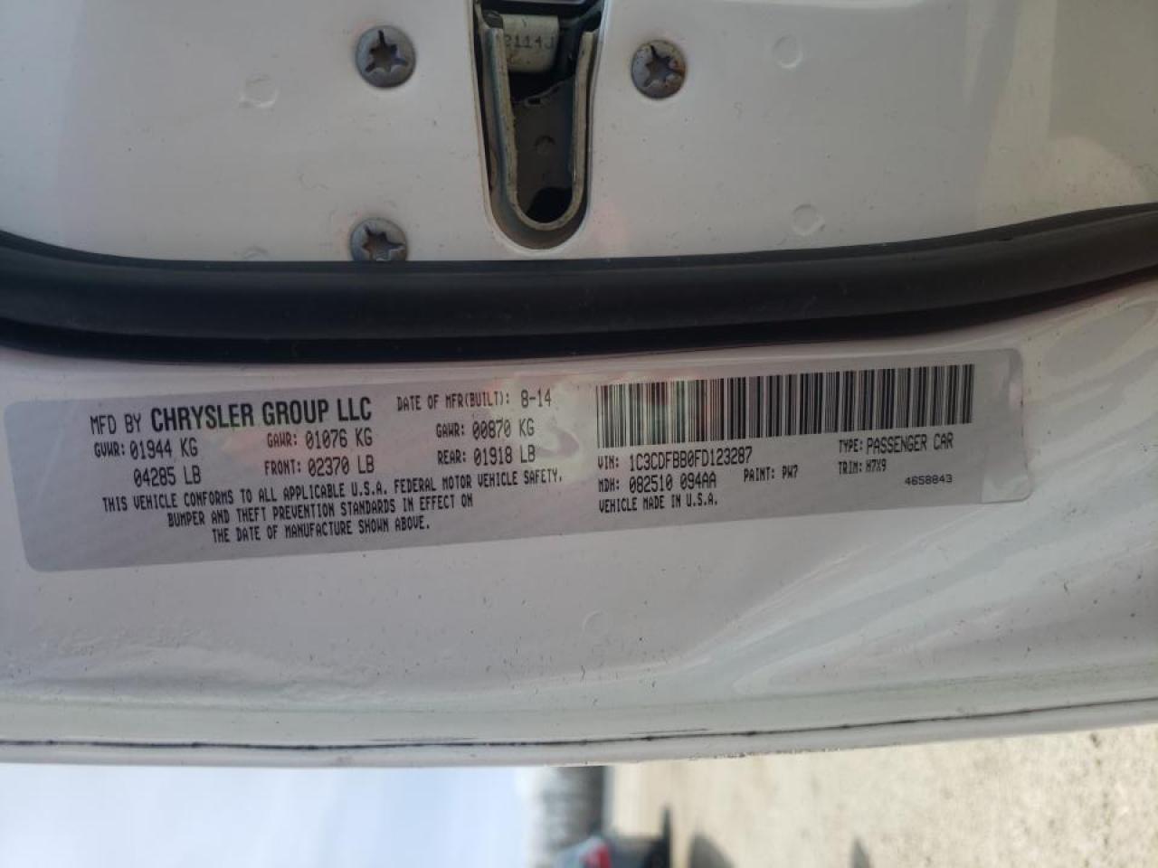 Photo 10 from auction – 2015 DODGE DART SXT with VIN 1C3CDFBB0FD123287