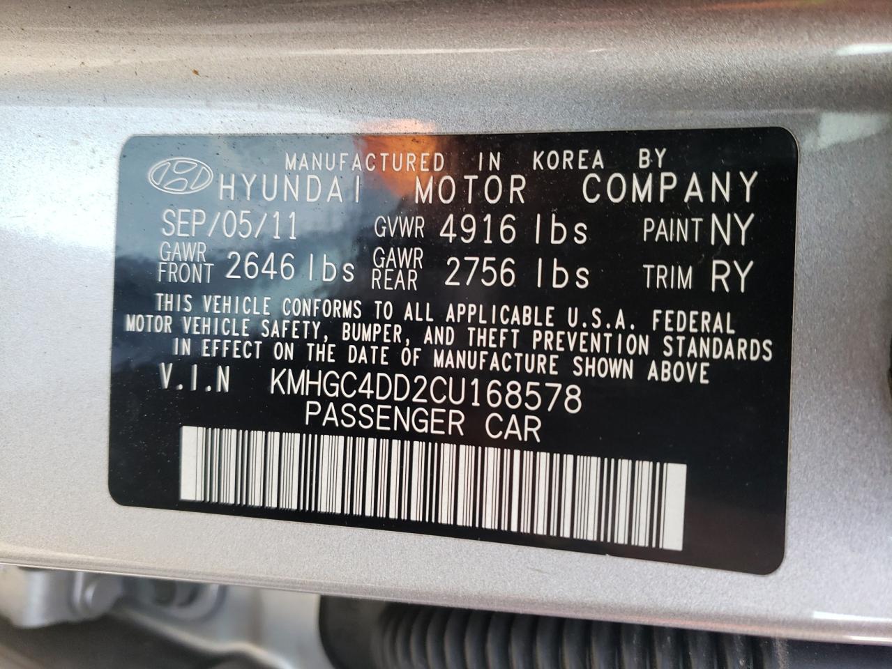 Photo 10 from auction – 2012 HYUNDAI GENESIS 3. with VIN KMHGC4DD2CU168578