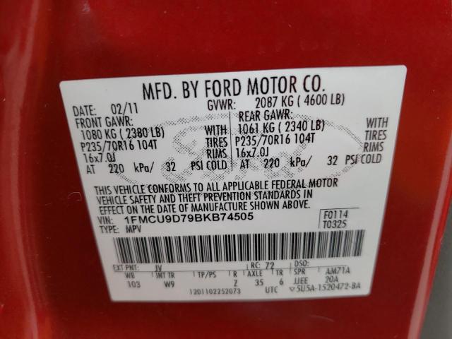Photo 10 from auction – 2011 FORD ESCAPE XLT with VIN 1FMCU9D79BKB74505