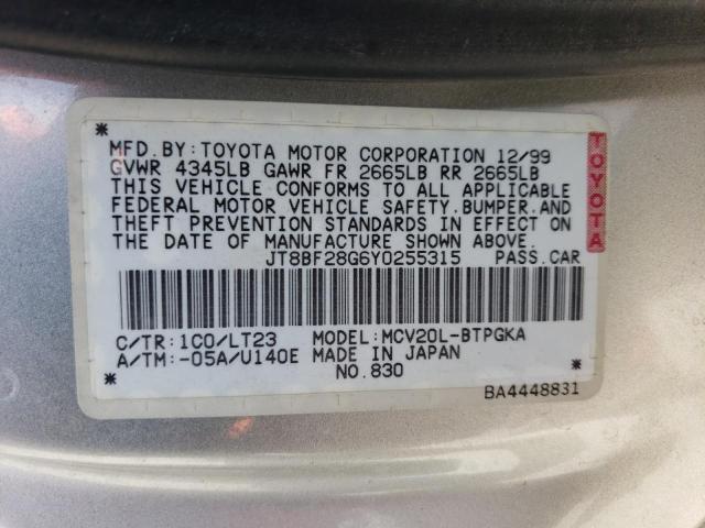 Photo 10 from auction – 2000 LEXUS ES 300 with VIN JT8BF28G6Y0255315