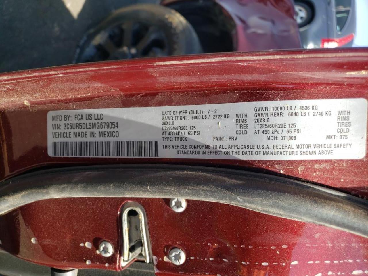 Photo 10 from auction – 2021 RAM 2500 BIG H with VIN 3C6UR5DL5MG679054