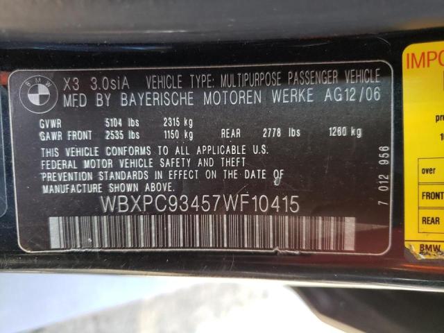Photo 10 from auction – 2007 BMW X3 3.0SI with VIN WBXPC93457WF10415