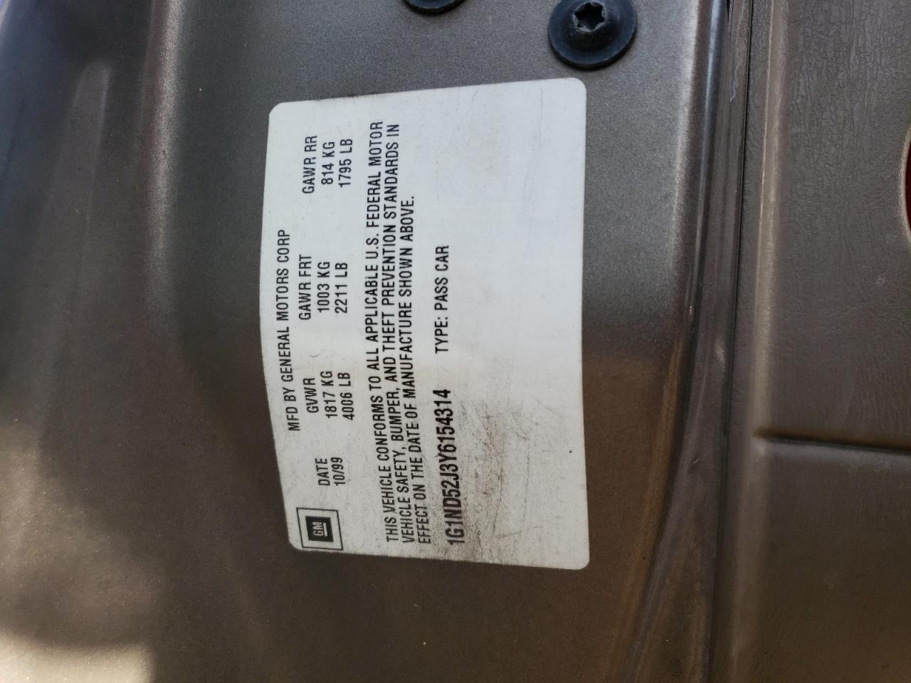 Photo 10 from auction – 2000 CHEVROLET MALIBU with VIN 1G1ND52J3Y6154314