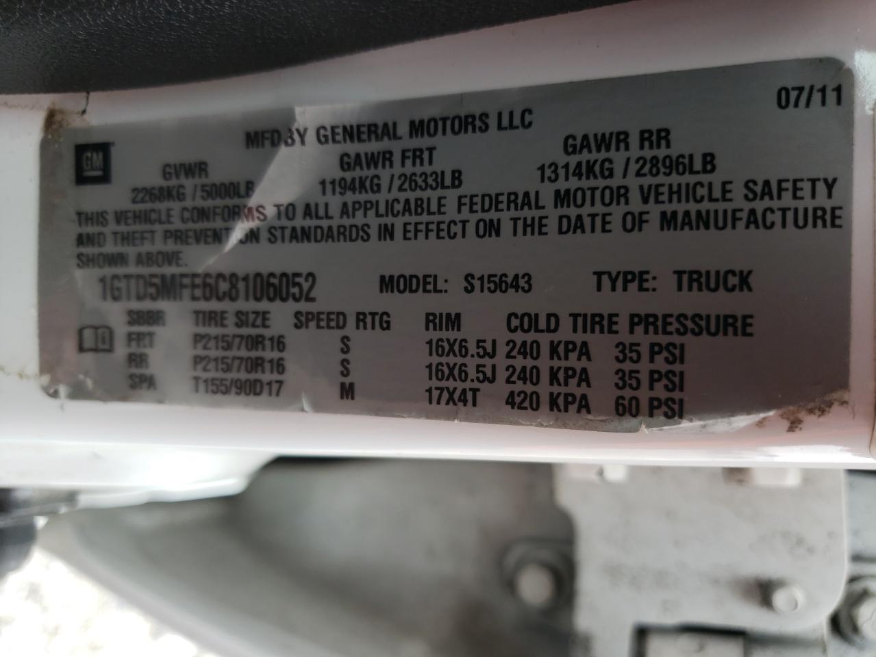 Photo 10 from auction – 2012 GMC CANYON SLE with VIN 1GTD5MFE6C8106052