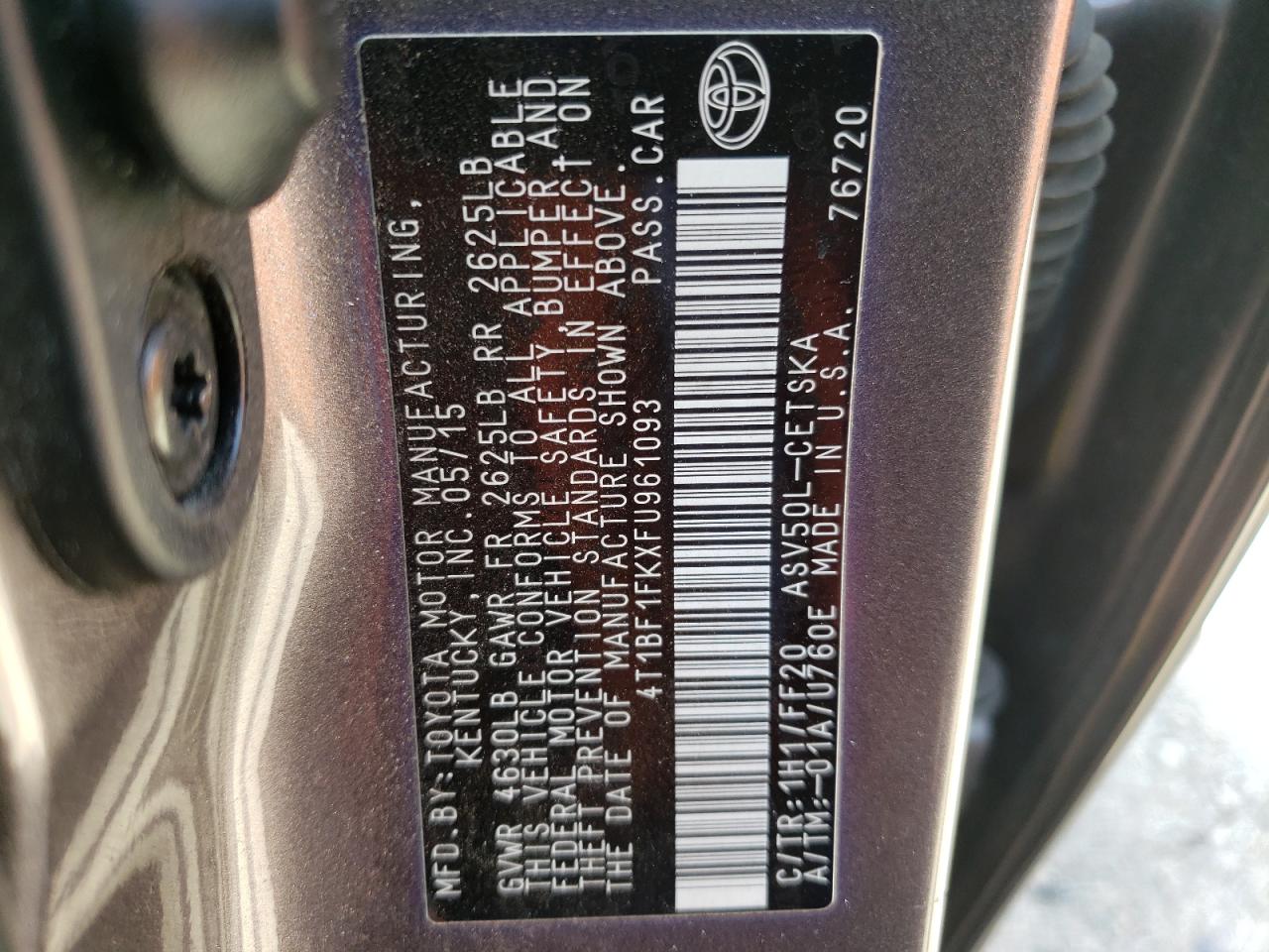 Photo 10 from auction – 2015 TOYOTA CAMRY LE with VIN 4T1BF1FKXFU961093