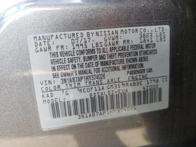 Photo 10 from auction – 2017 NISSAN SENTRA S with VIN 3N1AB7AP1HY374026