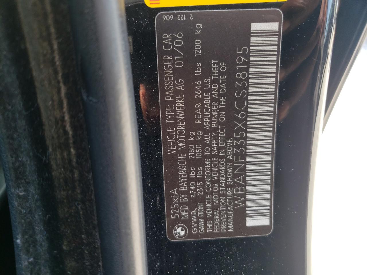 Photo 10 from auction – 2006 BMW 525 XI with VIN WBANF335X6CS38195