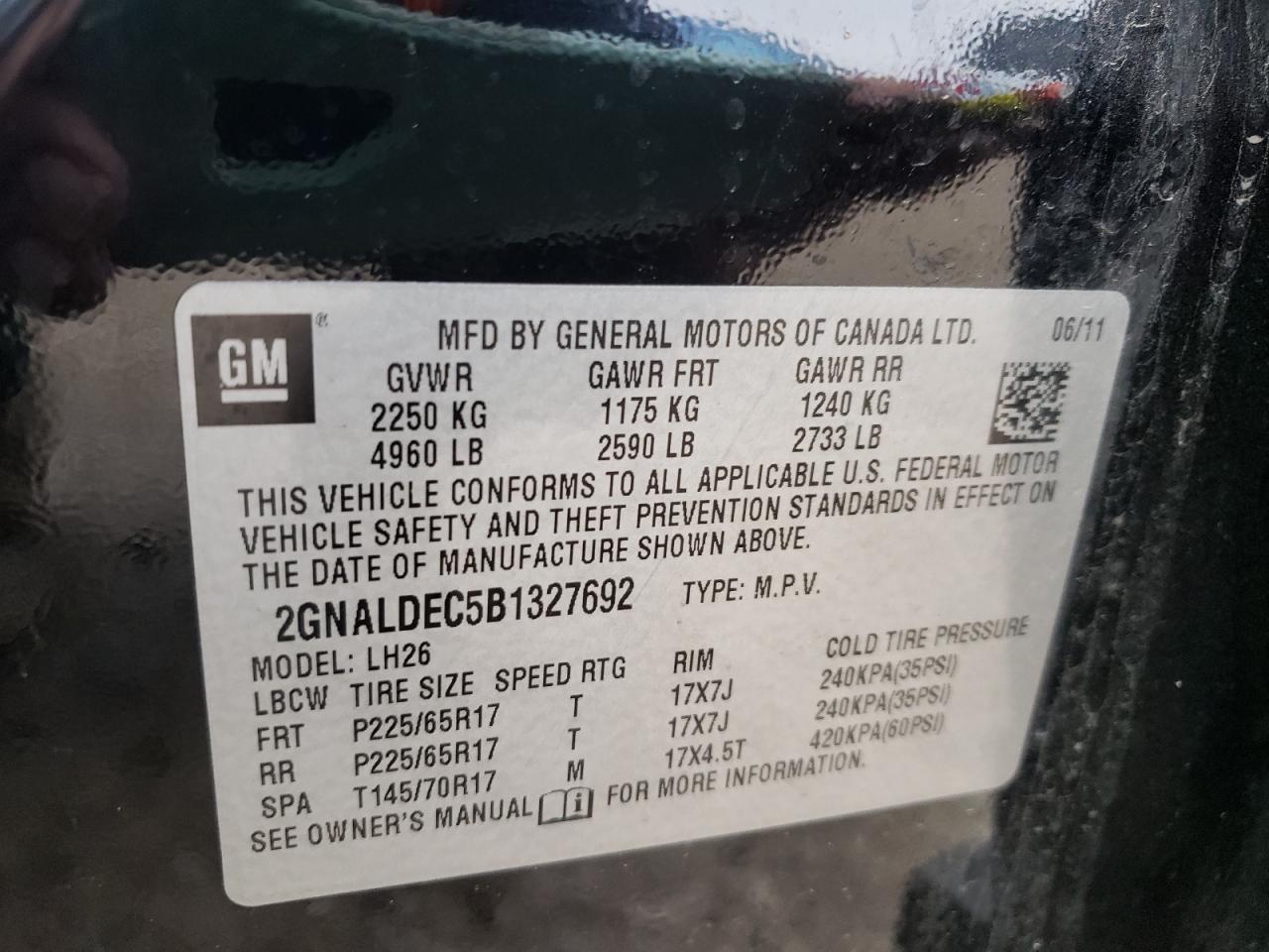 صورة رقم 10 من المزاد - 2011 CHEVROLET EQUINOX LT مع VIN 2GNALDEC5B1327692