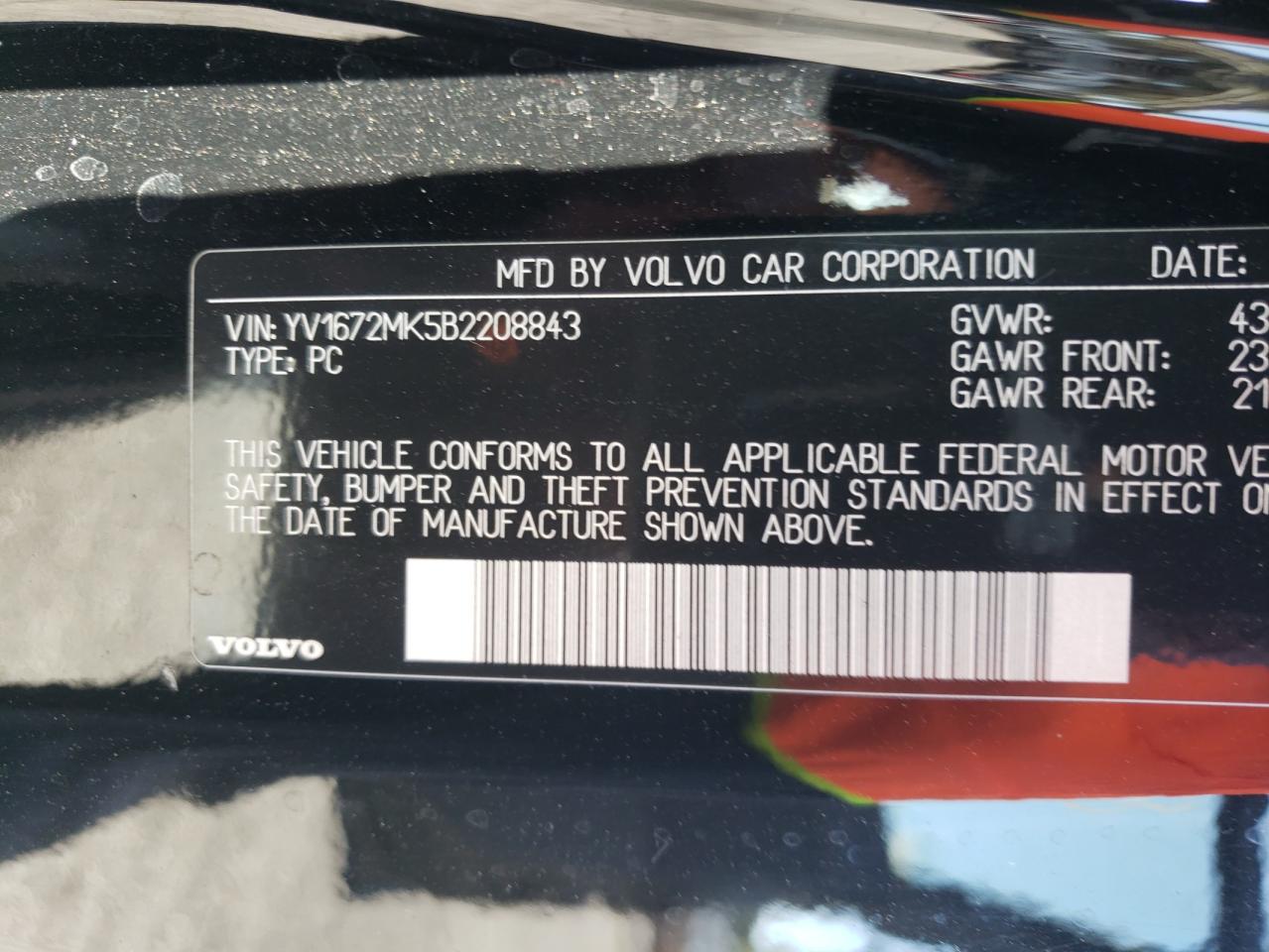 Photo 10 from auction – 2011 VOLVO C30 T5 with VIN YV1672MK5B2208843