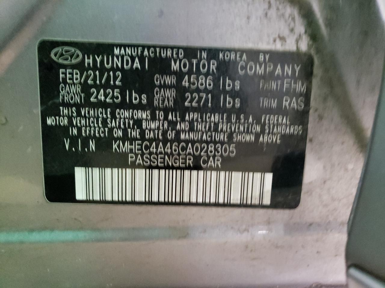Photo 10 from auction – 2012 HYUNDAI SONATA HYB with VIN KMHEC4A46CA028305