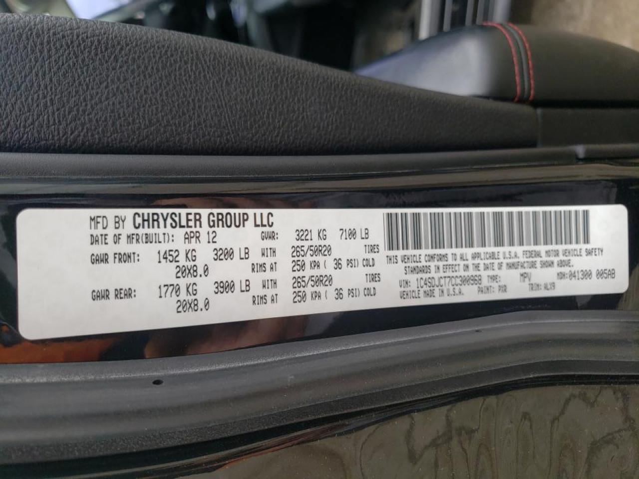 Photo 20 from auction – 2012 DODGE DURANGO R/ with VIN 1C4SDJCT7CC300968